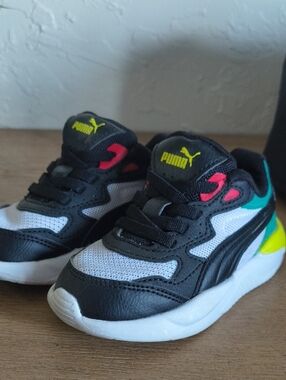 Puma Kids Black, White & Neon Accent Sneakers